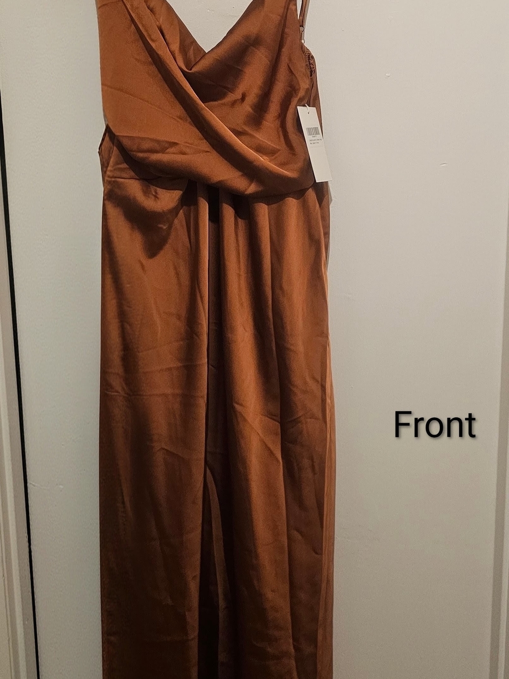Cowl-Neck Satin Maxi Dress in Copper